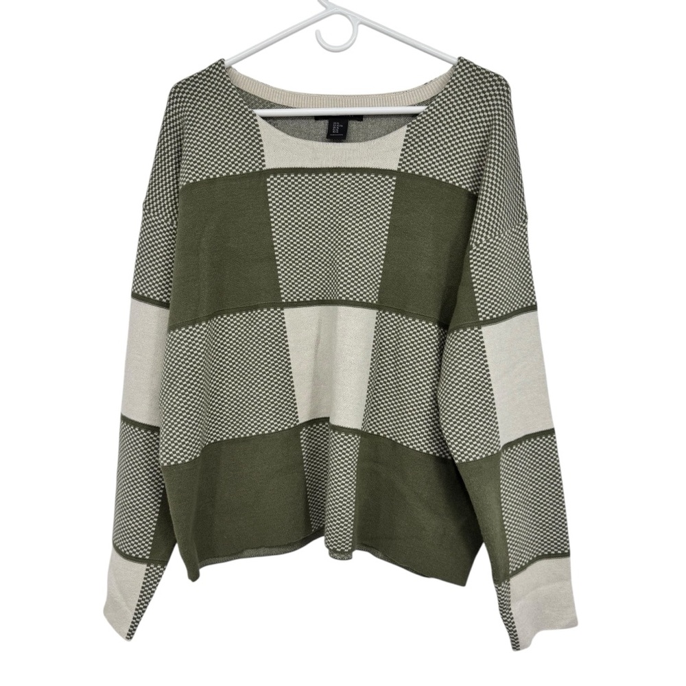 Tahari Size XL Green/Tan Color Block Rayon Viscose/Polyester/Nylon Sweater